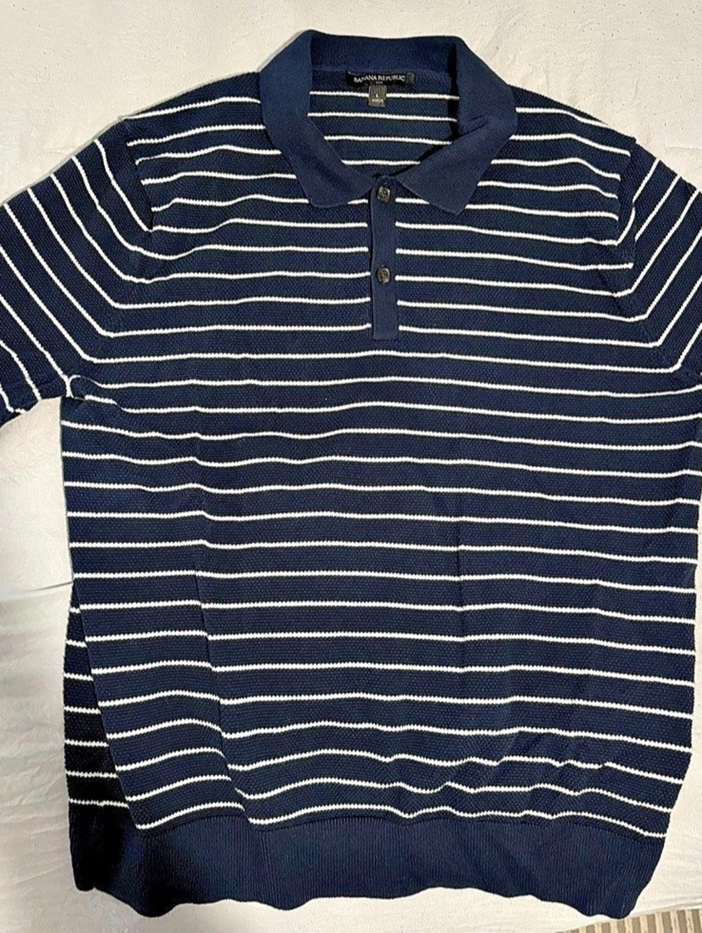 Banana Republic Men's Striped Short Sleeve Polo in Blue & White